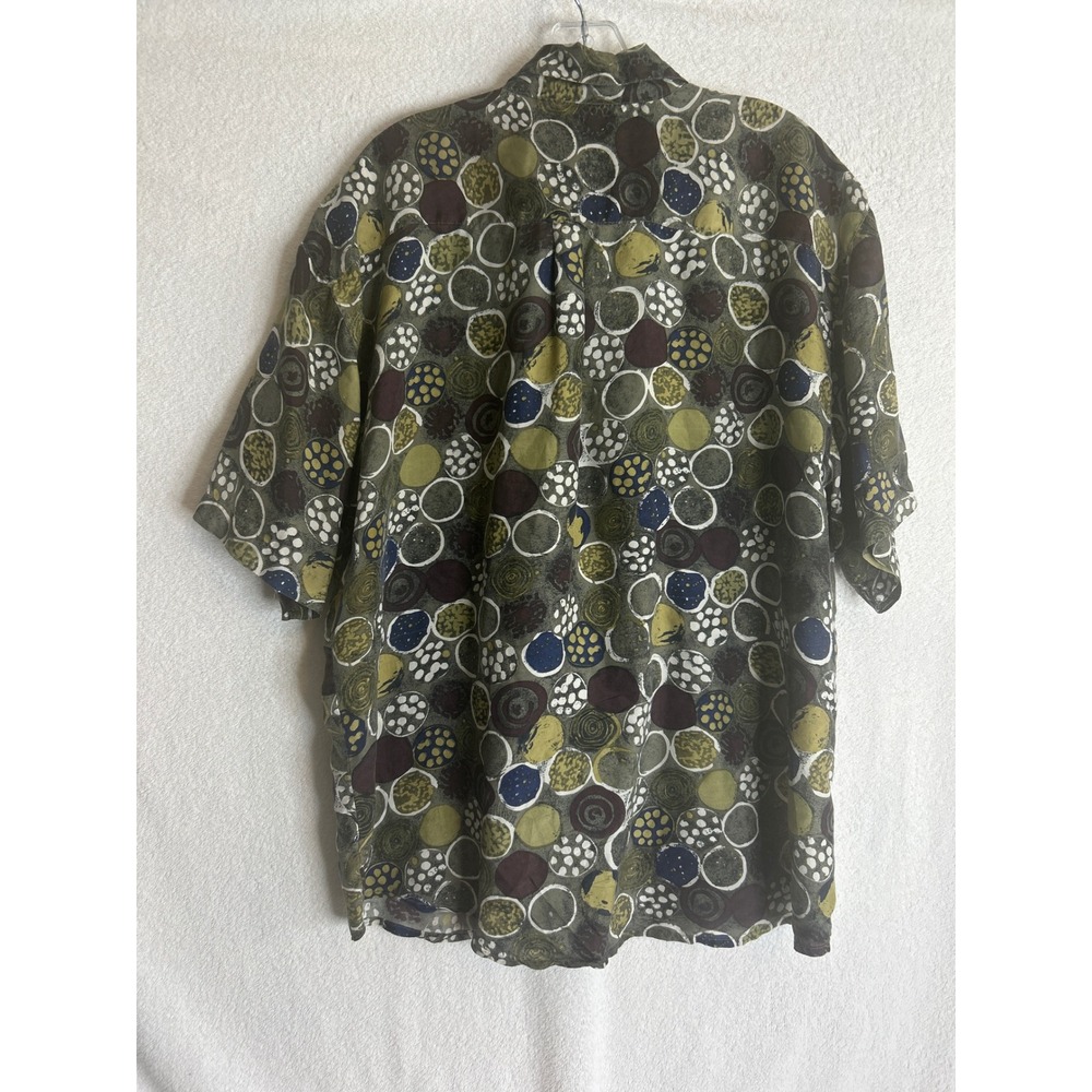 Jane Ashley Vintage 100% Silk Abstract women's  Print Button Shirt Green Large